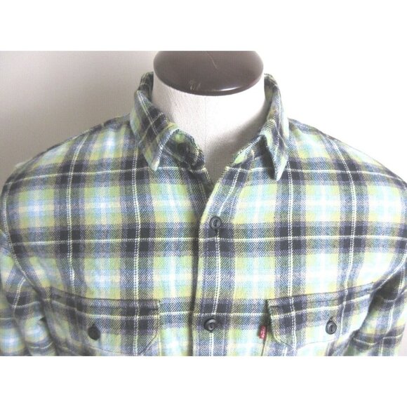 Levi's Men's The Worker Relaxed button up Plaid Shirt Green Blue Black Plaid - Picture 5 of 5